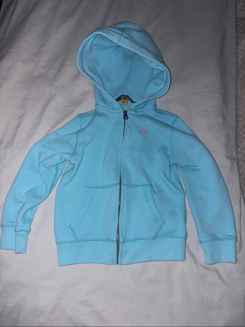 Ralph Lauren Light Aqua Zip Hoodie with Pink Pony